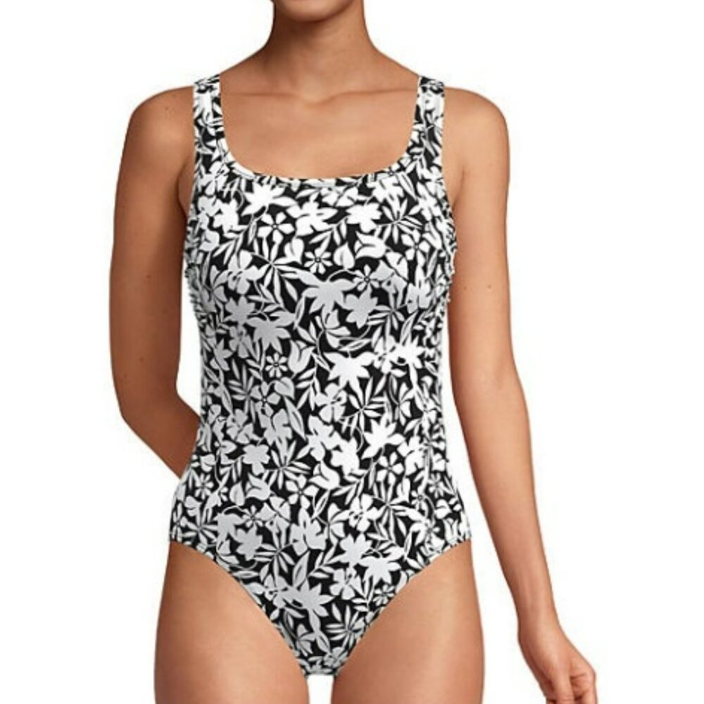 Women's NWT Lands' End Scoop Neck Floral One-Piece Swimsuit‎ Size XS